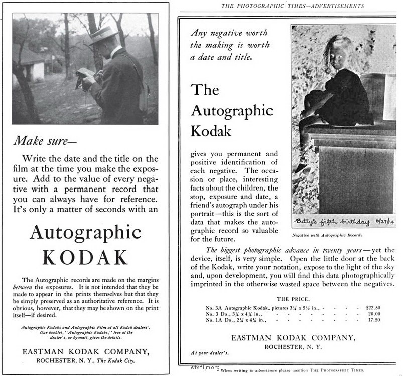 100年前，Kodak 相机让你在底片上写EXIF